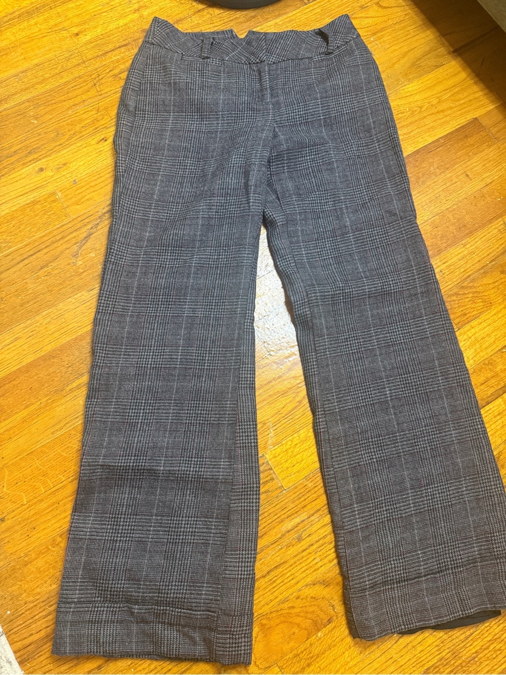Gray Plaid Wide-Leg Dress Pants